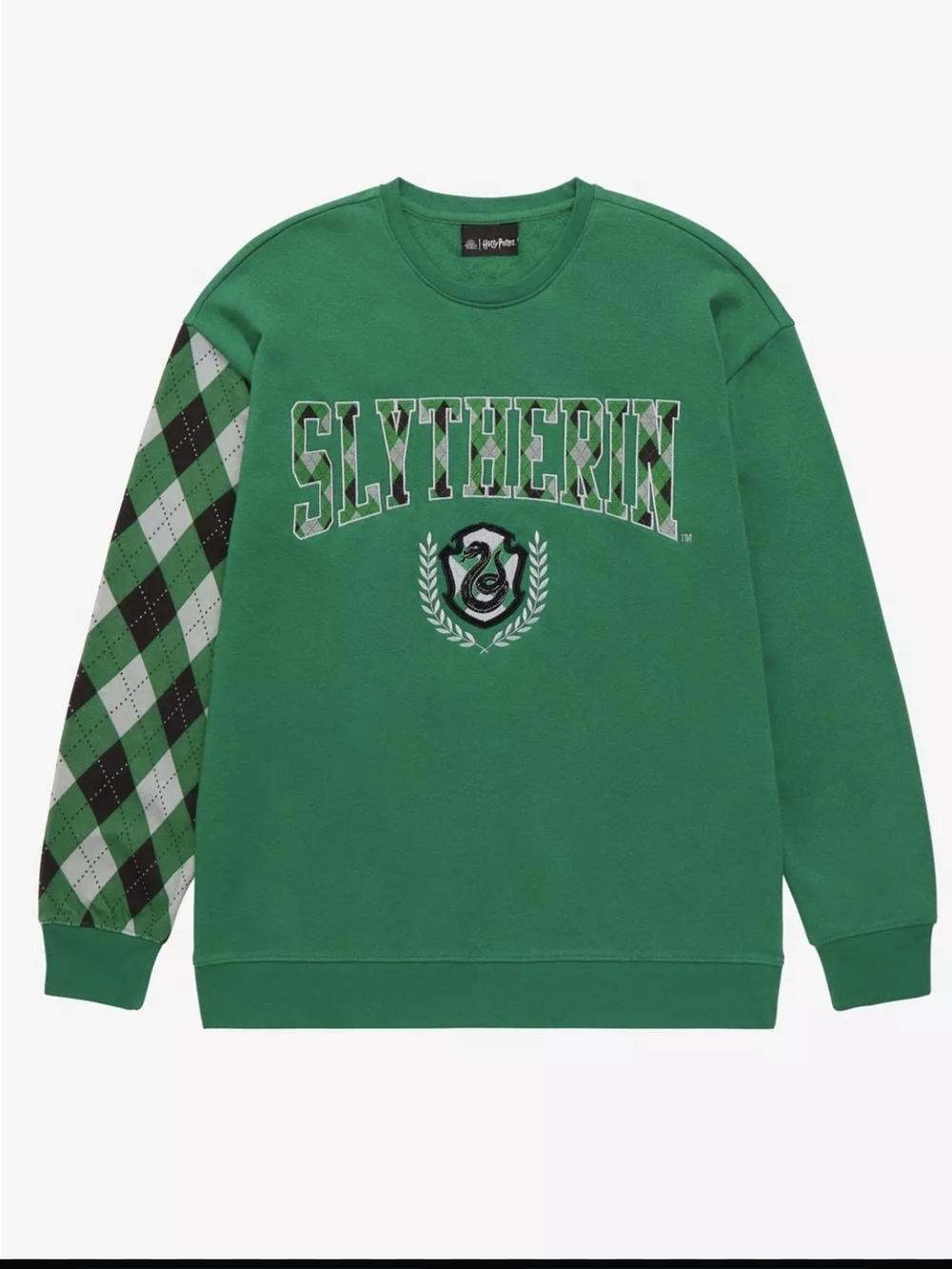 Warner Bros. Slytherin Green Argyle-Accent Crewneck